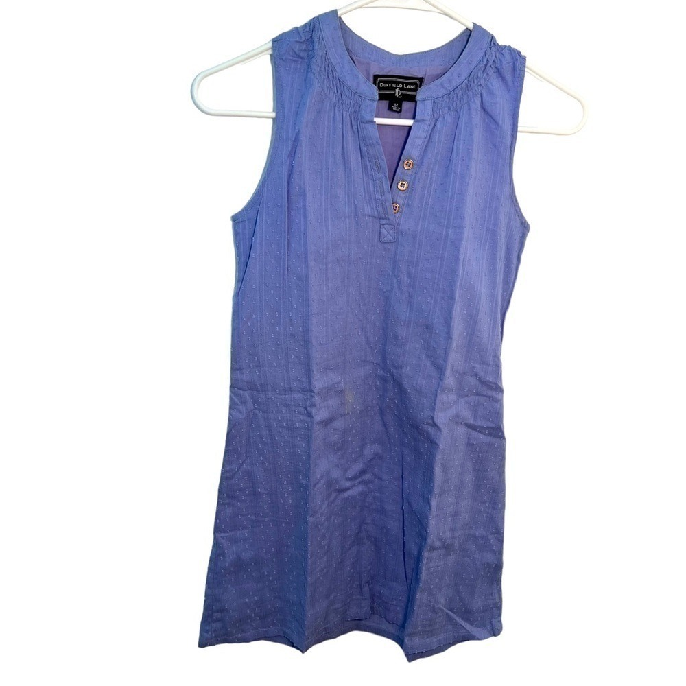 Duffield Lane Girls Size 14 Sleeveless Shift Dress Purple Swiss Dot Half Button